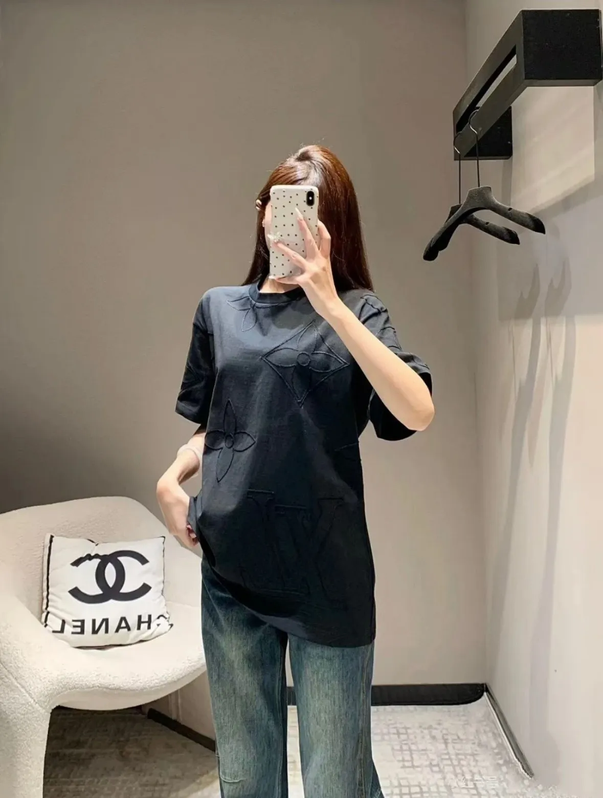 Louis Vuitton/Louis Vuitton 25ss full-width presbyopia embroidered short sleeves